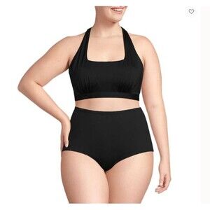 lands end swimsuit black 3x 3xl Chlorine Resistant Square Neck Halter Bikini new